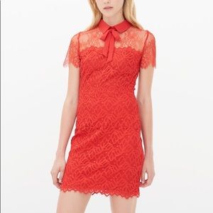 SANDRO PARIS RED ROZEN LACE BOW DRESS